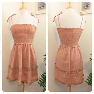 Pink Lily Ruffled Smocked Mini Dress Rust Medium